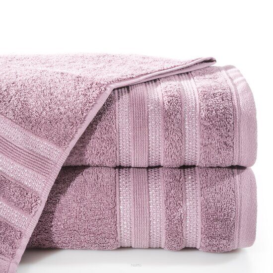 Ręcznik bawełniany 50x90 JUDY różowy z delikatną bordiurą z błyszczącą srebrną nicią