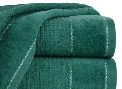 Ręcznik bawełniany 50x90 GLORY 2 ciemna zieleń z welurową bordiurą przeszywaną srebrną nicią