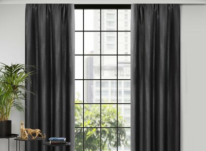 Zasłona na taśmie 140x270 AGGIE jednokolorowa czarna z dodatkiem lureksu błyszcząca