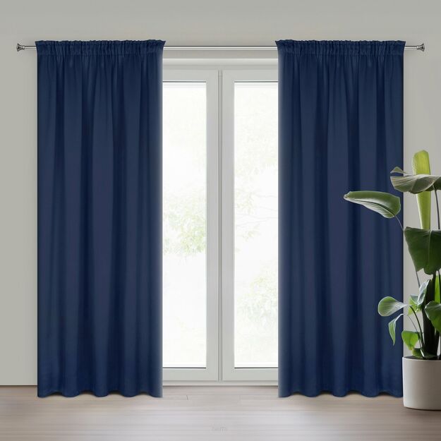 Zasłona na taśmie 135x270 LOGAN zaciemniająca granatowa jednokolorowa z półmatowej tkaniny