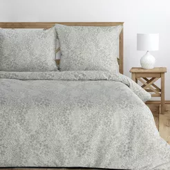 Pościel satynowa 220x200 SPRING 59 szara w subtelny wzór roślinny