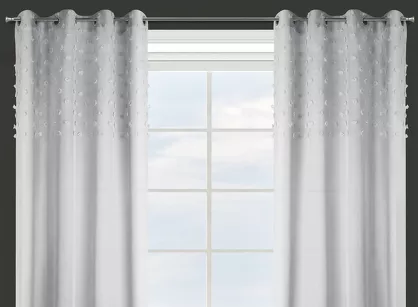 Zasłona gotowa na przelotkach 140x250 STELLA srebrna zdobiona pomponikami Design 91
