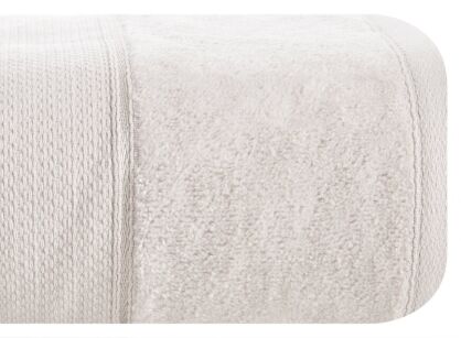 Ręcznik bawełniany 90x150 JESSI beżowy z fakturą krateczki i gładką welurową bordiurą