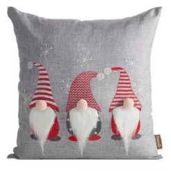 Poszewka świąteczna 45x45 159 srebrno czerwona zdobiona haftowanym wzorem skrzatów