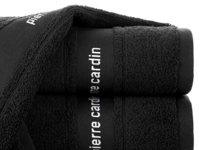 Ręcznik 50x100 NEL Pierre Cardin czarny zdobiony bordiurą z kontrastowym logo marki