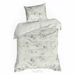 Pościel satynowa 140x200 SPRING 82 beżowa z wzorem ciemnoturkusowych liści z kolekcji Classic - 5