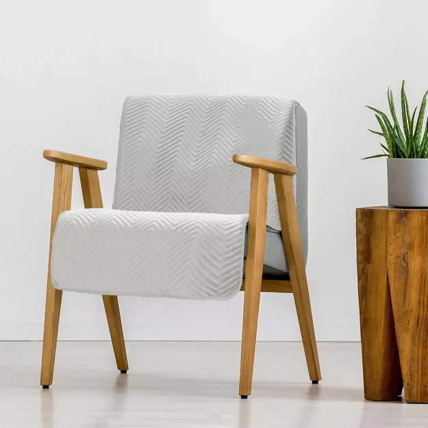 Narzuta na fotel welwetowa 70x160 SOFIA biała pikowana w gęstą jodełkę