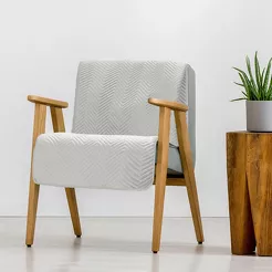 Narzuta na fotel welwetowa 70x160 SOFIA biała pikowana w gęstą jodełkę
