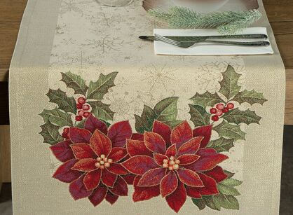 Bieżnik świąteczny 50x110 1271 gobelinowy z gwiazdką betlejemską i połyskującą złotą nicią