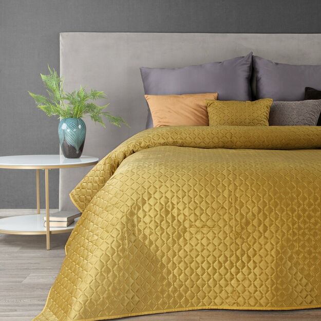 Narzuta welwetowa 200x220 DIMON miodowa pikowana w geometryczny wzór