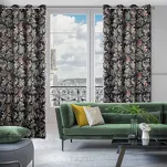 Zasłona na przelotkach 140x250 BECKY welwetowa czarna z zielonym nadrukiem botanicznym - 11