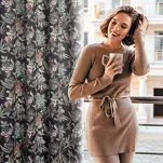 Zasłona na przelotkach 140x250 BECKY welwetowa czarna z zielonym nadrukiem botanicznym - 13