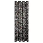 Zasłona na przelotkach 140x250 BECKY welwetowa czarna z zielonym nadrukiem botanicznym - 15