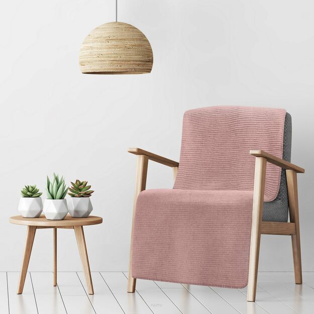 Koc na fotel bawełniany 70x160 AMBER pudrowy o strukturze wafla Design 91