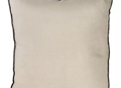 Poszewka jednokolorowa 45x45 LEN 5C beżowa z lnu obszyta czarną nicią