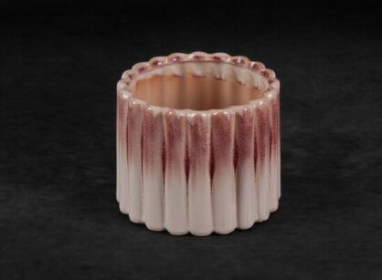 Ceramiczna osłonka na donicę fi 14x11 EVITA kremowa różowa w kształcie walca z efektem ombre