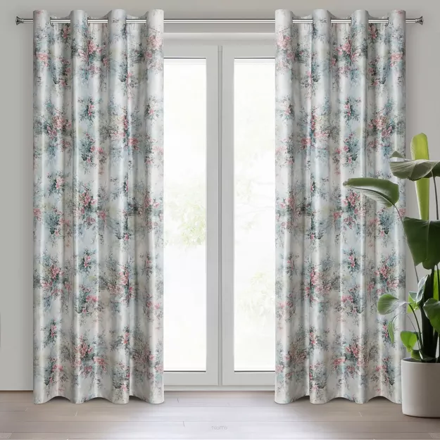 Zasłona na przelotkach 140x250 MARISA zielona różowa z kwiatowym nadrukiem