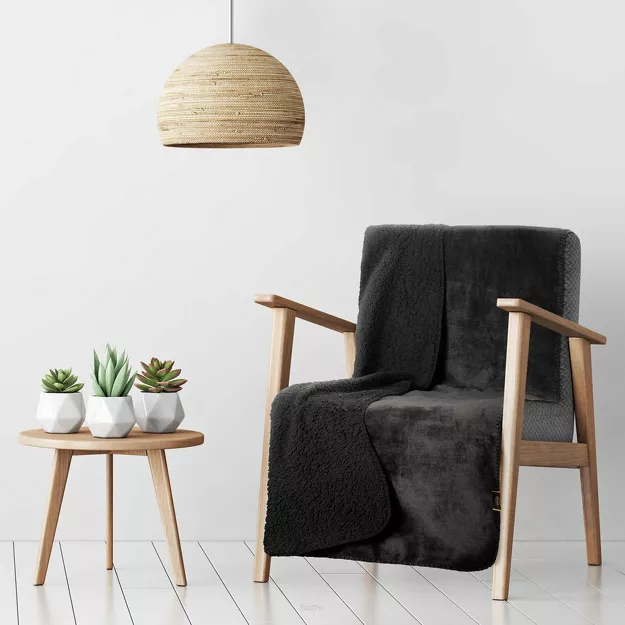 Koc na fotel jednokolorowy 70x160 TEDY czarny imitujący buklę
