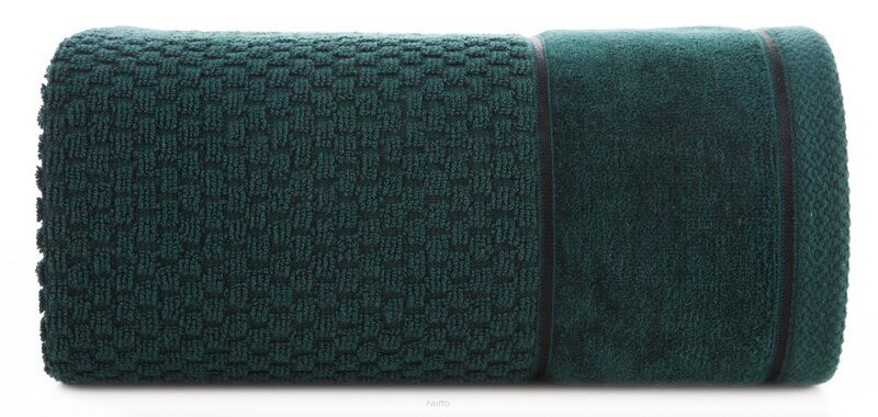 Ręcznik bawełniany 70x140 FRIDA ciemna zieleń z fakturą kosteczki i szeroką welurową bordiurą