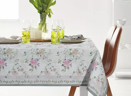 Obrus 140x220 SUMMER 7 miętowy z nadrukowanym wzorem delikatnych kwiatków