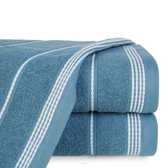 Ręcznik bawełniany 70x140 MIRA ciemny niebieski zdobiony bordiurą w pasy