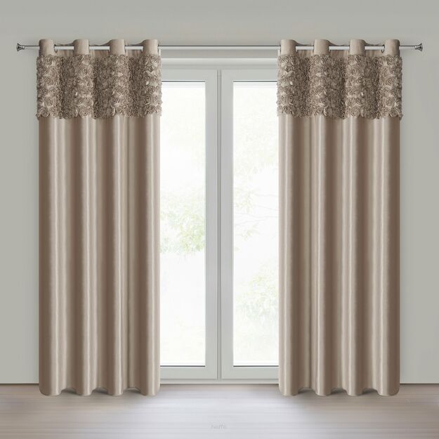 Zasłona na przelotkach 140x250 ROSES 13 Eva Minge welwetowa ciemny beż aplikacja róż 3D