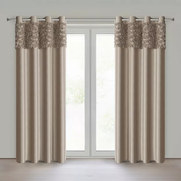 Zasłona na przelotkach 140x250 ROSES 13 Eva Minge welwetowa ciemny beż aplikacja róż 3D