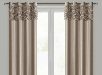 Zasłona na przelotkach 140x250 ROSES 13 Eva Minge welwetowa ciemny beż aplikacja róż 3D