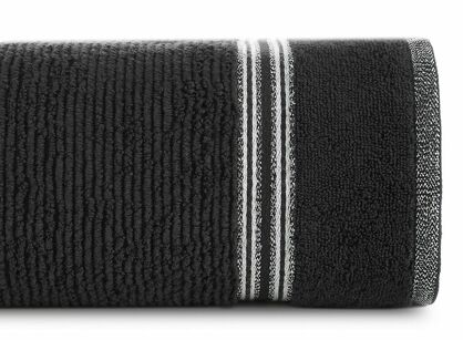 Ręcznik 30x50 FILON czarny zdobiony bordiurą w prążki z połyskującą srebrną nicią