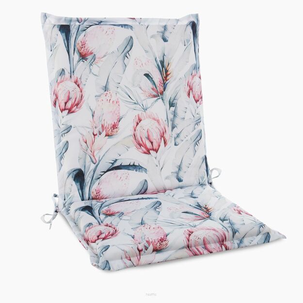 Siedzisko na taras 45x90x3 GARDEN 32 białe wodoodporne niebieski motyw kwiatowy z troczkami