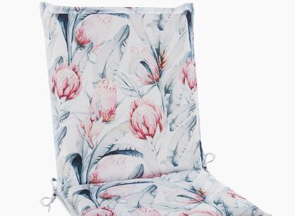 Siedzisko na taras 45x90x3 GARDEN 32 białe wodoodporne niebieski motyw kwiatowy z troczkami