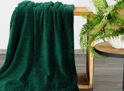 Koc 150x200 BLINK ciemna zieleń puszysty z błyszczącą srebrną nicią Design 91