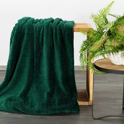 Koc 150x200 BLINK ciemna zieleń puszysty z błyszczącą srebrną nicią Design 91