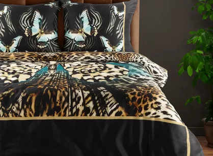 Pościel z makosatyny 220x200 EVA 15 Eva Minge czarna z designerskim wzorem w motyle z kolekcji Premium