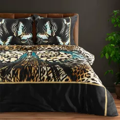 Pościel z makosatyny 220x200 EVA 15 Eva Minge czarna z designerskim wzorem w motyle z kolekcji Premium