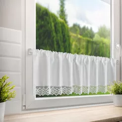 Zazdrostka gotowa w tunelu 150x30 CLARIE biała z bawełny zdobiona koronką