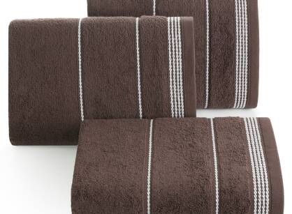 Ręcznik bawełniany 30x50 MIRA brązowy zdobiony bordiurą w pasy