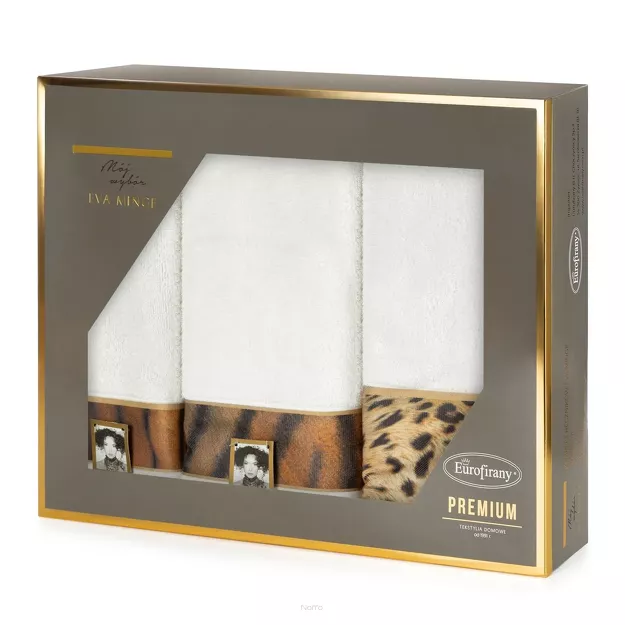 Komplet Ręczników EVA 23 Eva Minge kremowe z drukowaną bordiurą z wzorem zwierzęcym 500 g/m2