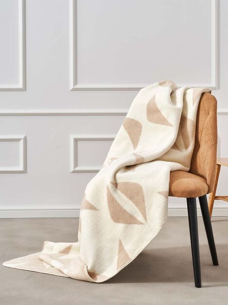 Koc bawełniany 150x200 2139-3 beżowy rogaliki wykończony szydełkiem