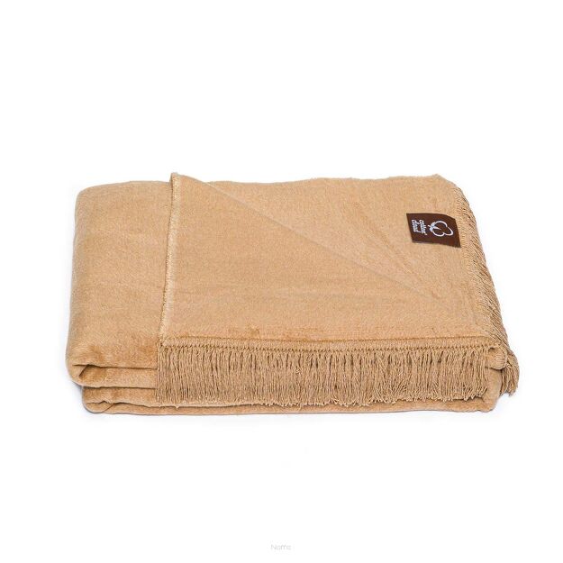 Koc bawełniany 150x200 0293-6 beżowy gładki z frędzlami