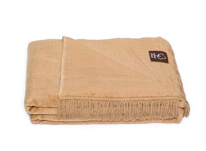 Koc bawełniany 150x200 0293-6 beżowy gładki z frędzlami