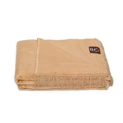 Koc bawełniany 150x200 0293-6 beżowy gładki z frędzlami