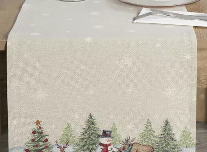 Bieżnik świąteczny 40x100 1314 gobelinowy naturalny z wzorem zimowej scenerii