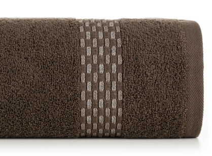 Ręcznik bawełniany 30x50 RIVA brązowy z przeplataną bordiurą efekt 3D