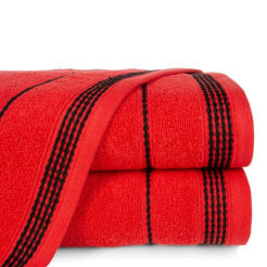Ręcznik bawełniany 30x50 MIRA czerwony zdobiony bordiurą w pasy