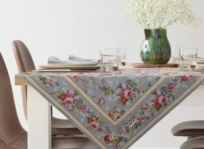 Nakładka gobelinowa 100x100 4088 popielata różowa wzór kwiatu wiśni