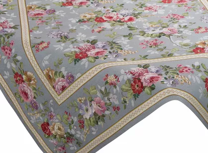 Nakładka gobelinowa 100x100 4088 popielata różowa wzór kwiatu wiśni