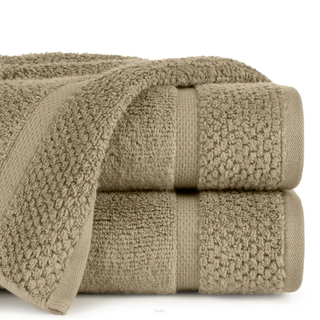 Ręcznik bawełniany 70x140 VILIA beżowy puszysty z ryżową bordiurą