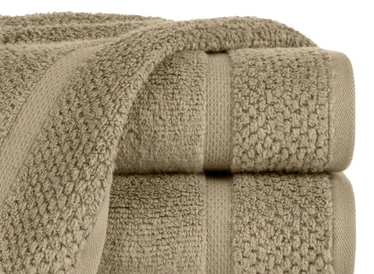 Ręcznik bawełniany 70x140 VILIA beżowy puszysty z ryżową bordiurą