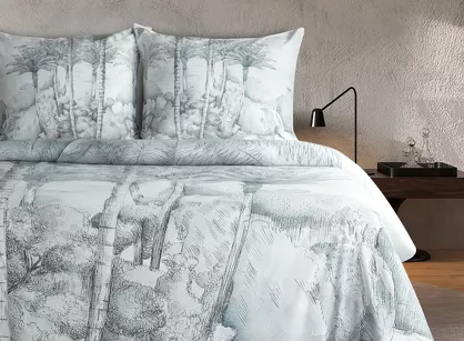 Pościel z makosatyny 220x200 SKYE Eva Minge jasny szary stalowy designerski wzór Premium